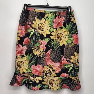 Harve Benard 100% Silk Black Sunflower Pineapple Ruffle Tulip Skirt Women's 10